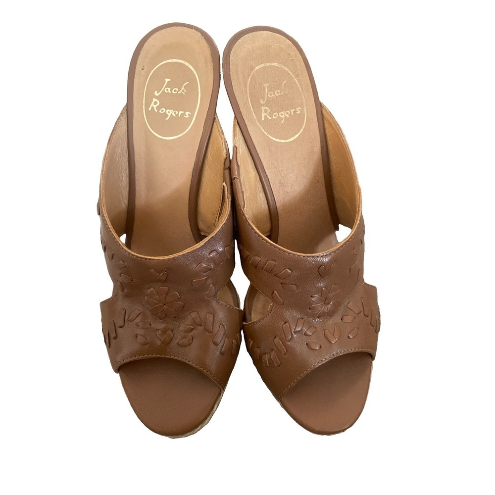 Jack Roger's Wedge Sandals Brown Leather Womens Size 7.5